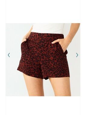 Nine West Burgundy Red Leopard-Print Animal-Print High Waist Shorts With Pockets